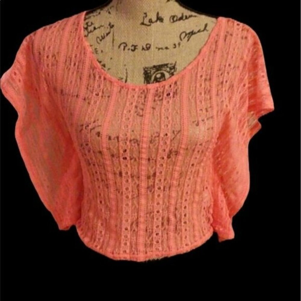 Olsenboye Orange Lace Flutter Sleeve Crop Top S
